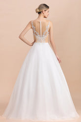 Gorgeous Tulle Lace V-Neck Sleeveless Wedding Dress Online-27dress